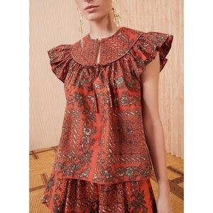 Ulla Johnson Floral Cotton Flutter-Sleeve Kosta Top